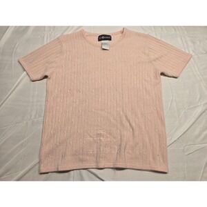 Sag Harbor Knit Top Short‎ Sleeve Cable Knit Acrylic Pink Small S